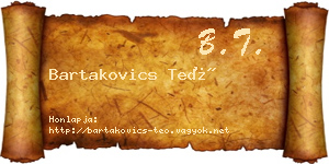 Bartakovics Teó névjegykártya